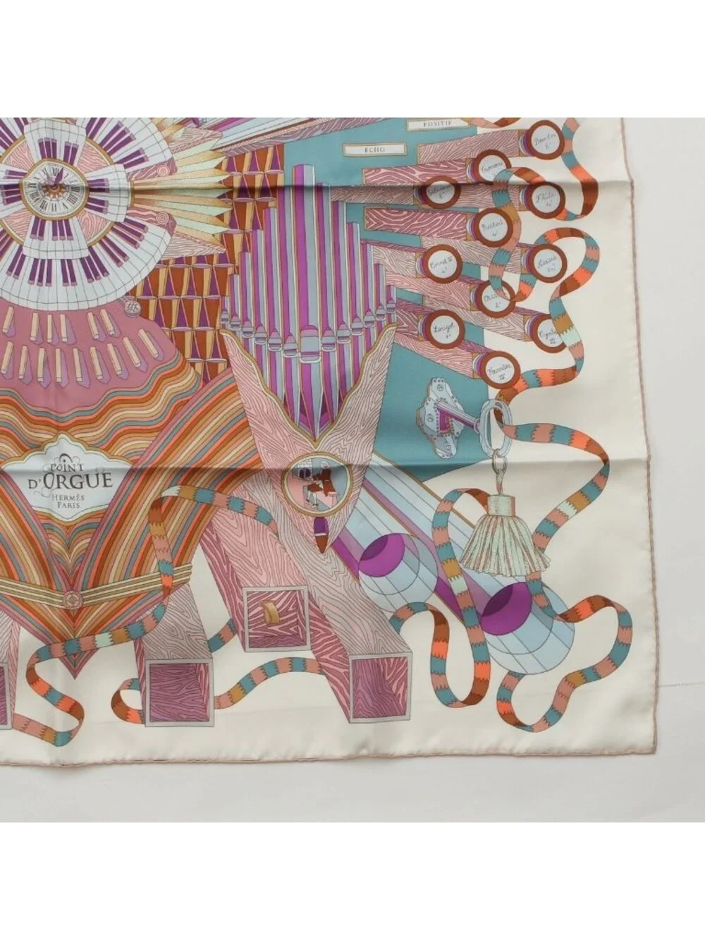 ★SOLD★ Hermes Carre 90 Silk Point D'orgue Fermata Scarf White - Picture 5 of 10